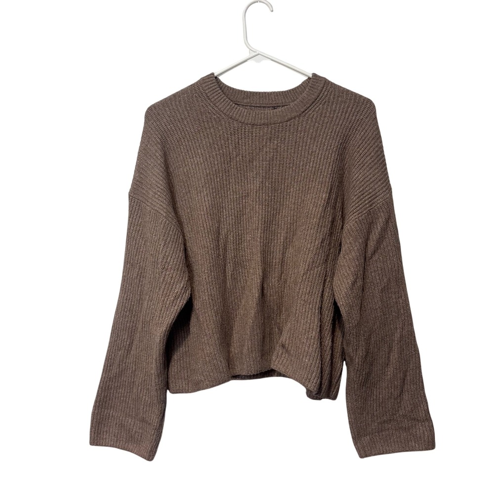 Gap CashSoft Shaker-Stitch Sweater Women XS Petite Taupe Brown Relaxed Crew Neck